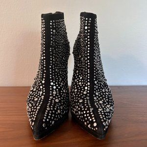 Jean Michel Cazabat Black Suede Zip High Heel Studded Ankle Boots